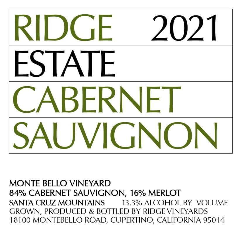 Ridge Estate Cabernet Sauvignon 2021 (D96)