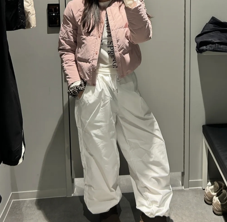 【OWN】Mark Gonzales 長袖 短版 輕羽絨 外套 小飛人 秋冬 女款 黑色 米白 粉色