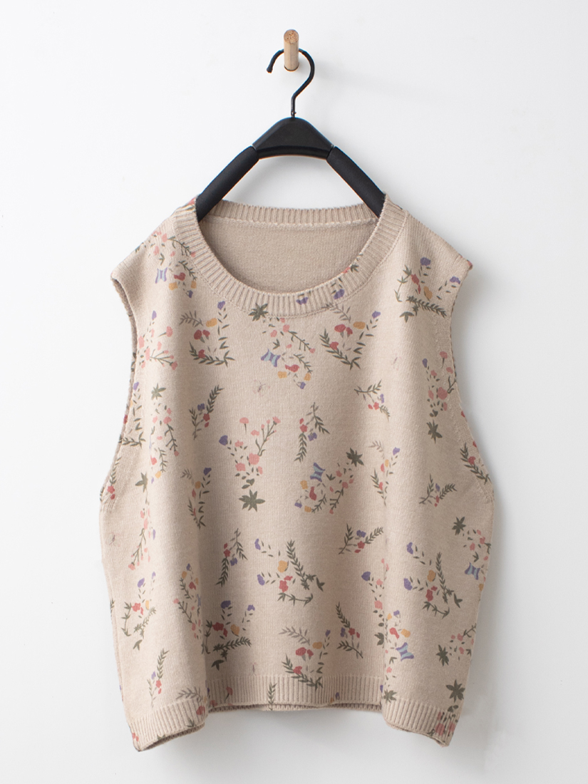 日系森林印花微起毛寬鬆針織背心