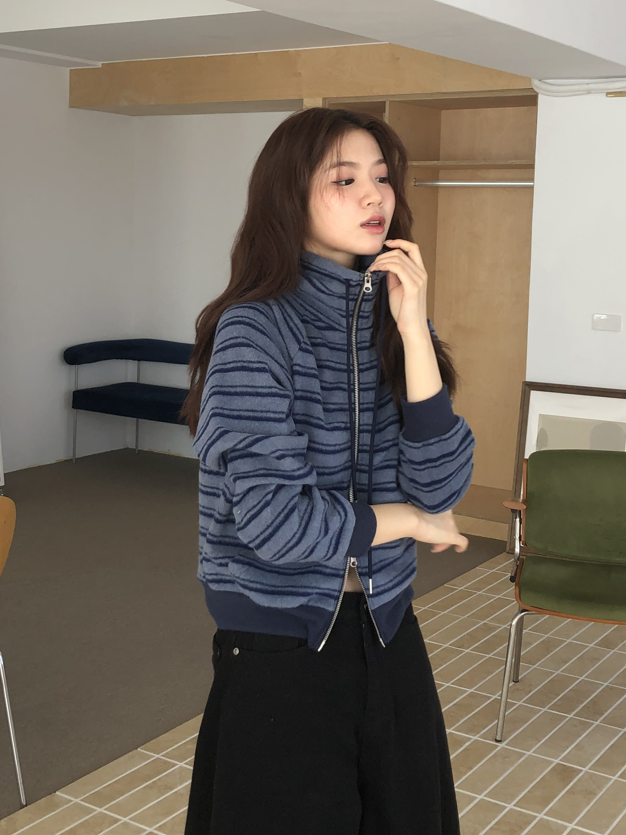 Brushed Stripe Zip-Up #外套