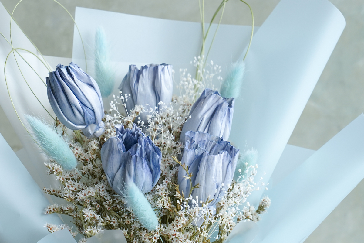 鬱金香花束藍色,特寫