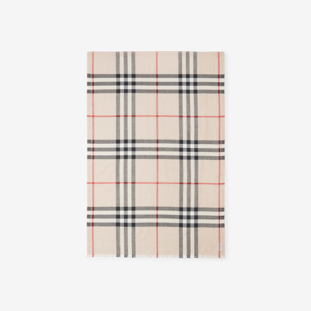 1FF0101-251 [BURBERRY] Wide Check Wool Silk Scarf Stone (SS26) #80787821 (F-EU-E)