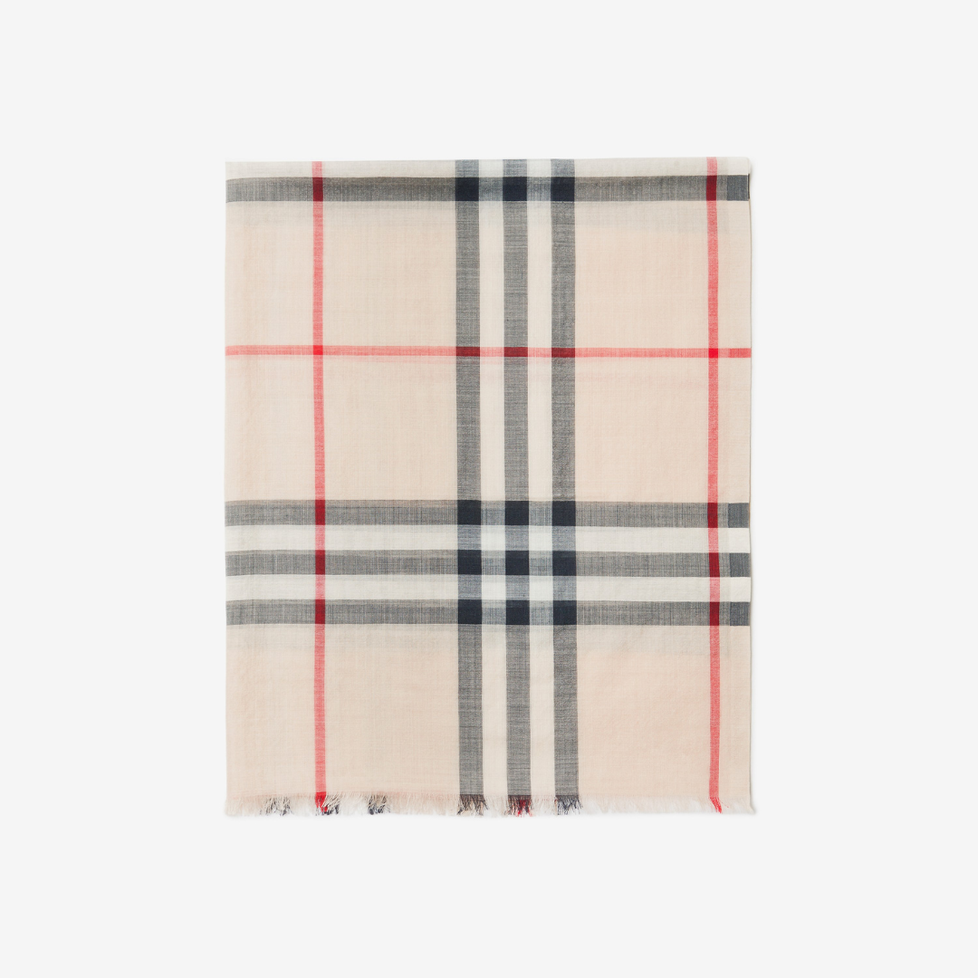 1FF0101-251 [BURBERRY] Wide Check Wool Silk Scarf Stone (SS26) #80787821 (F-EU-E)