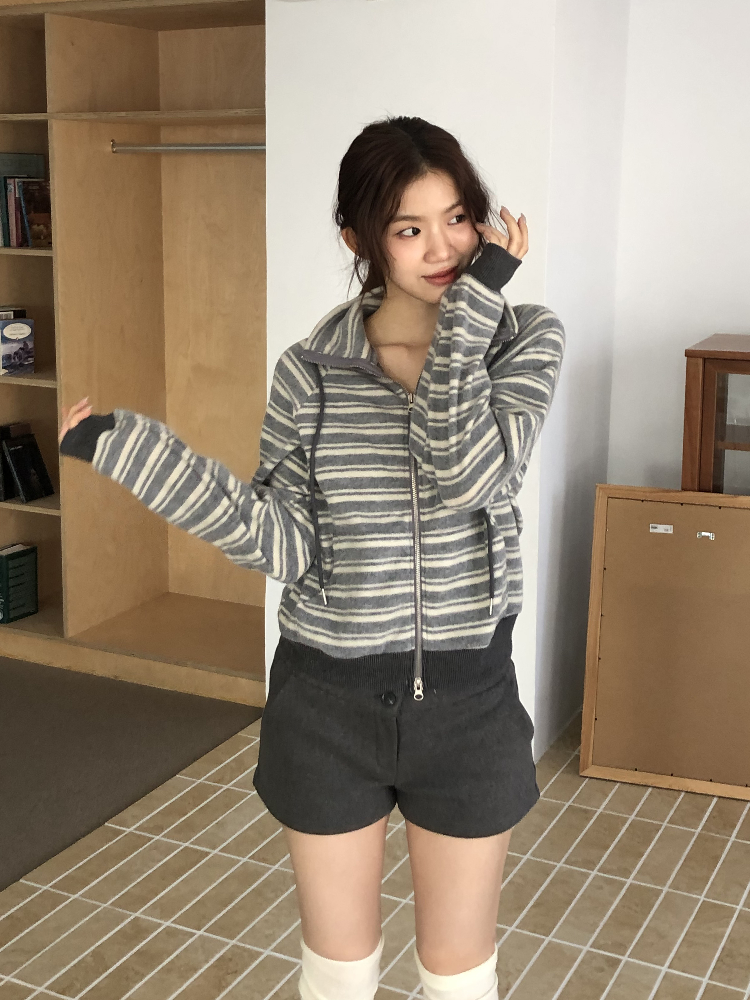 Brushed Stripe Zip-Up #外套