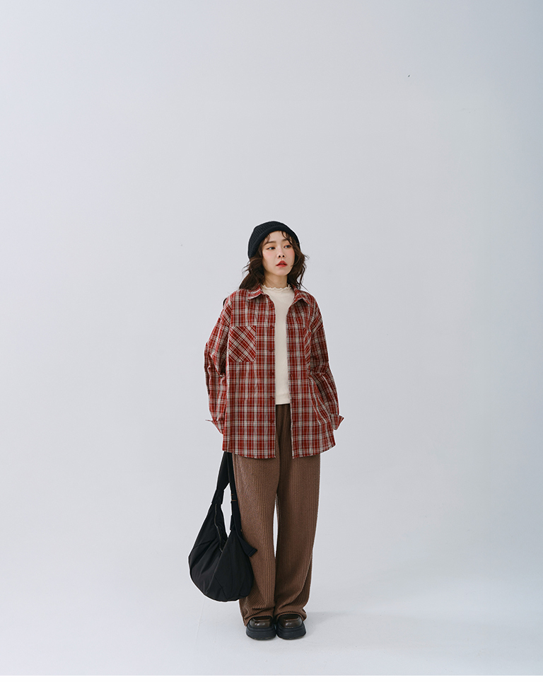 Classic plaid double pocket long-sleeved shirt, available in three colors.【01025739】in stock+pre-order