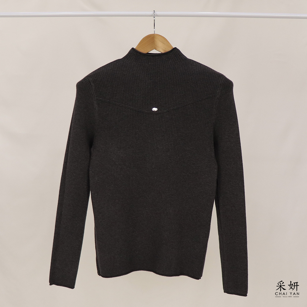 素面小標刷毛厚針織長袖上衣