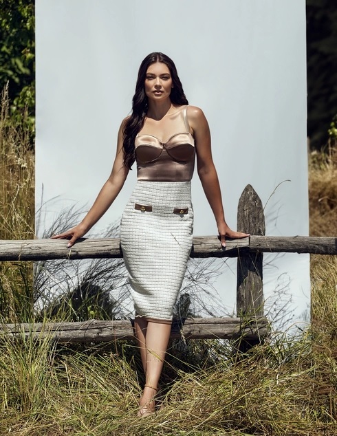 Elisabetta Franchi 馬甲背心毛尼洋裝 (白)