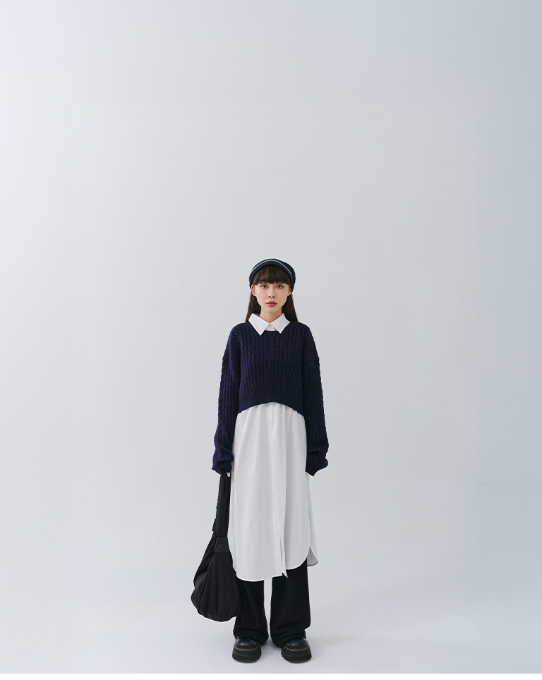 Cable knit short sweater, available in four colors【01071217】in stock+pre-order