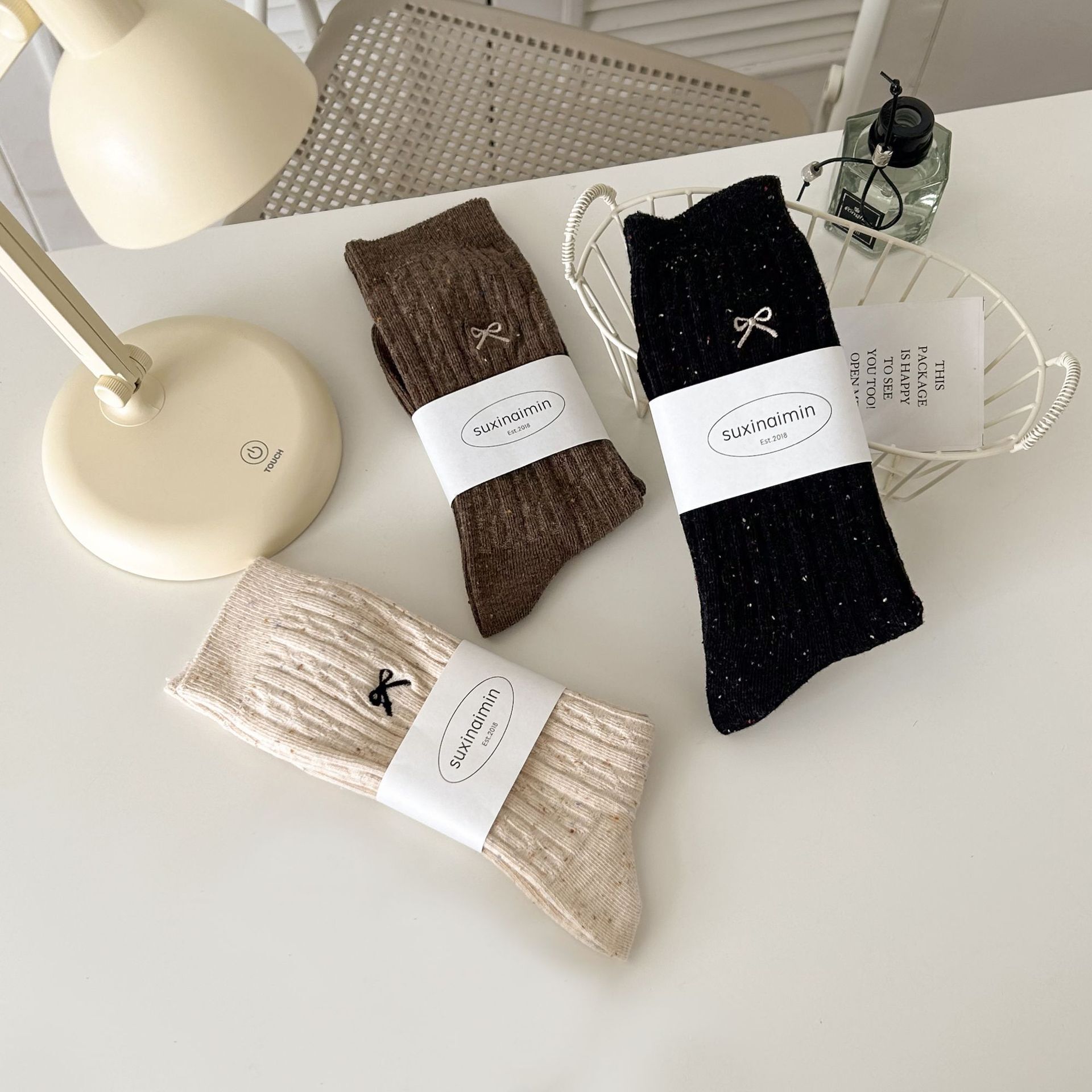 《6553》♾️刺繡蝴蝶結彩點堆堆襪