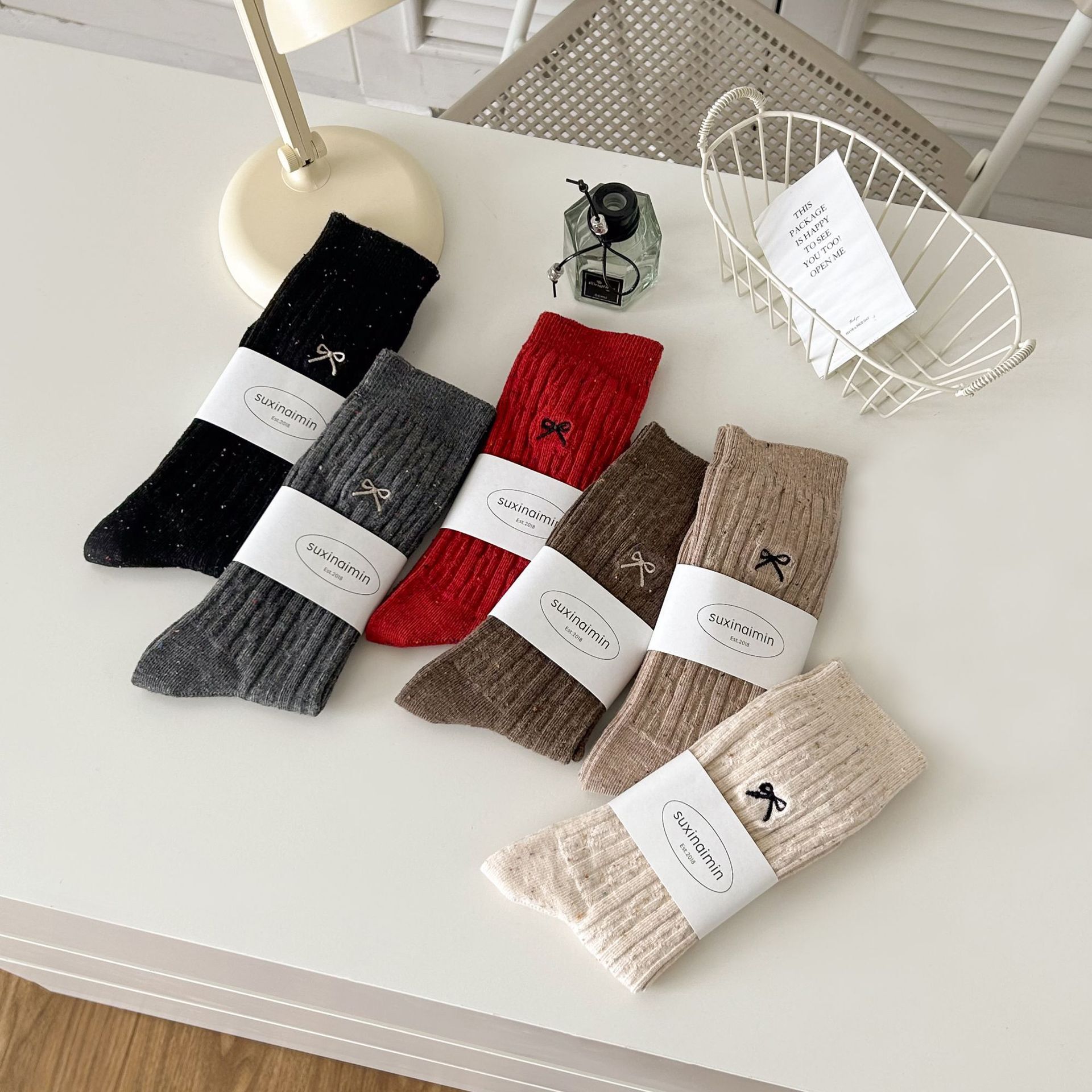 《6553》♾️刺繡蝴蝶結彩點堆堆襪