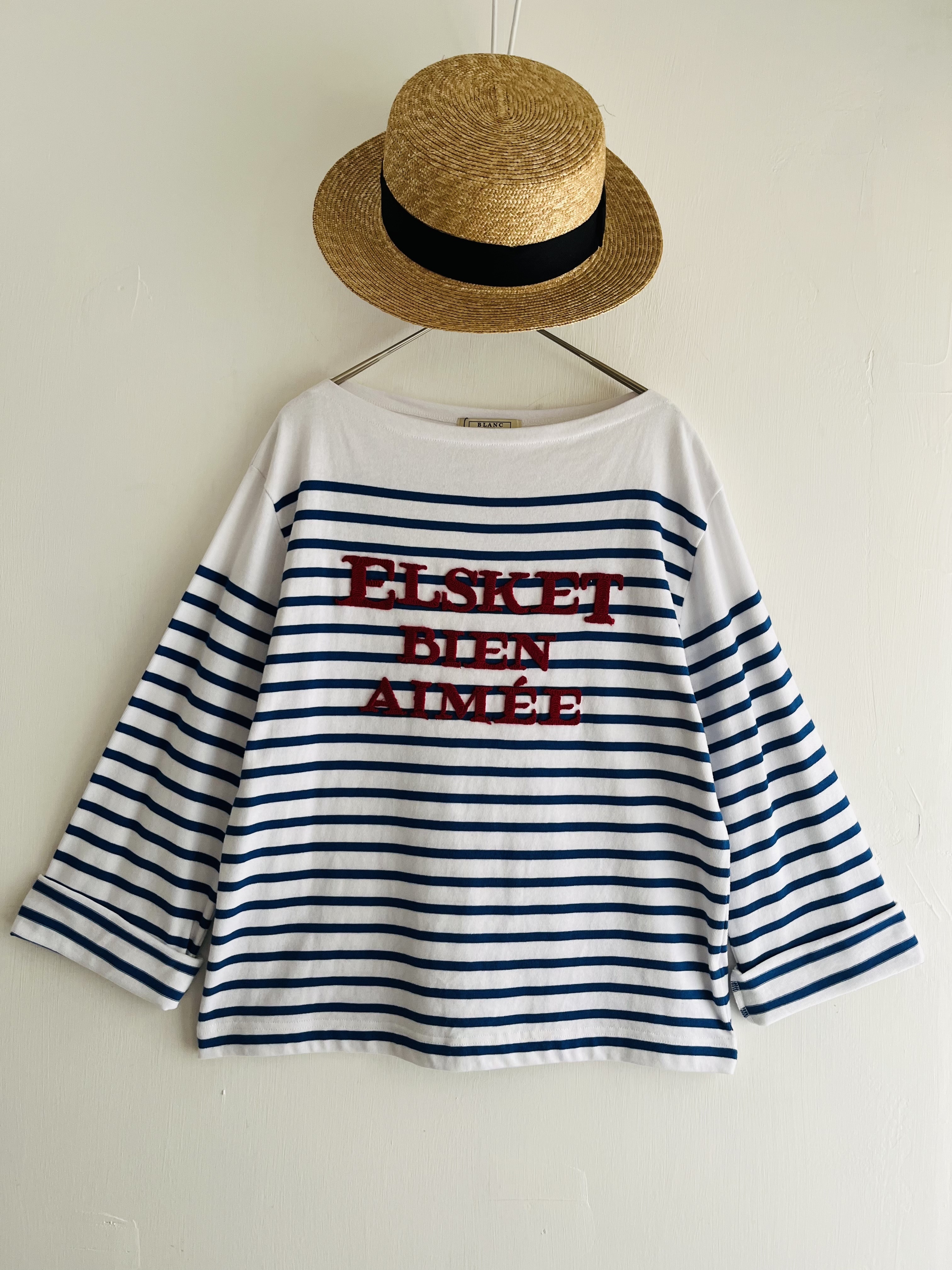 BLANC藍色橫間刺繡立體字top