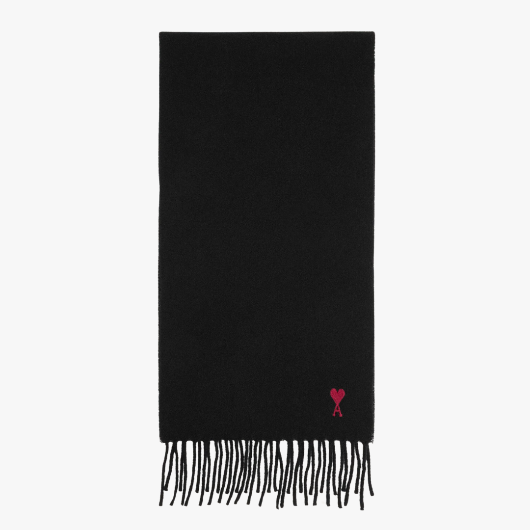 1FF0101-197 [AMI PARIS] Wool Red Ami De Coeur Scarf Black (SS26) #BFUSF405.334.001 (F-EU-E)
