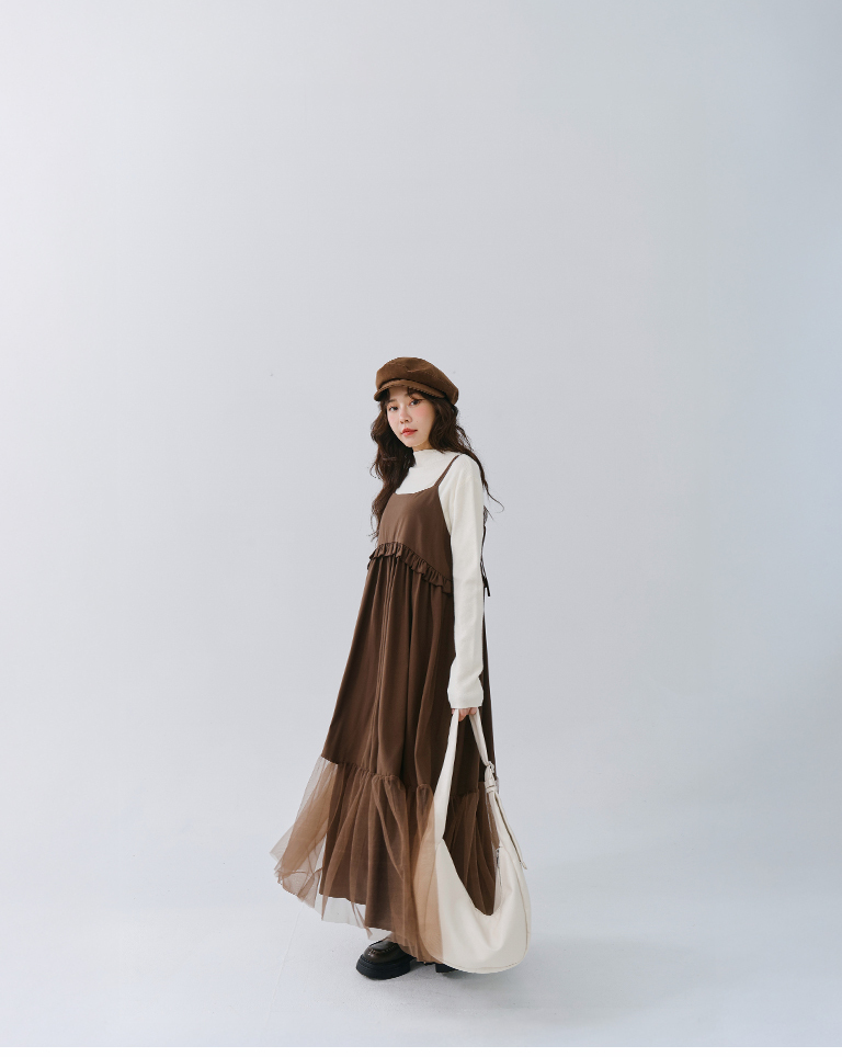 Ruffled sheer dress with strappy slings, available in two colors.【01087239】in stock+pre-order