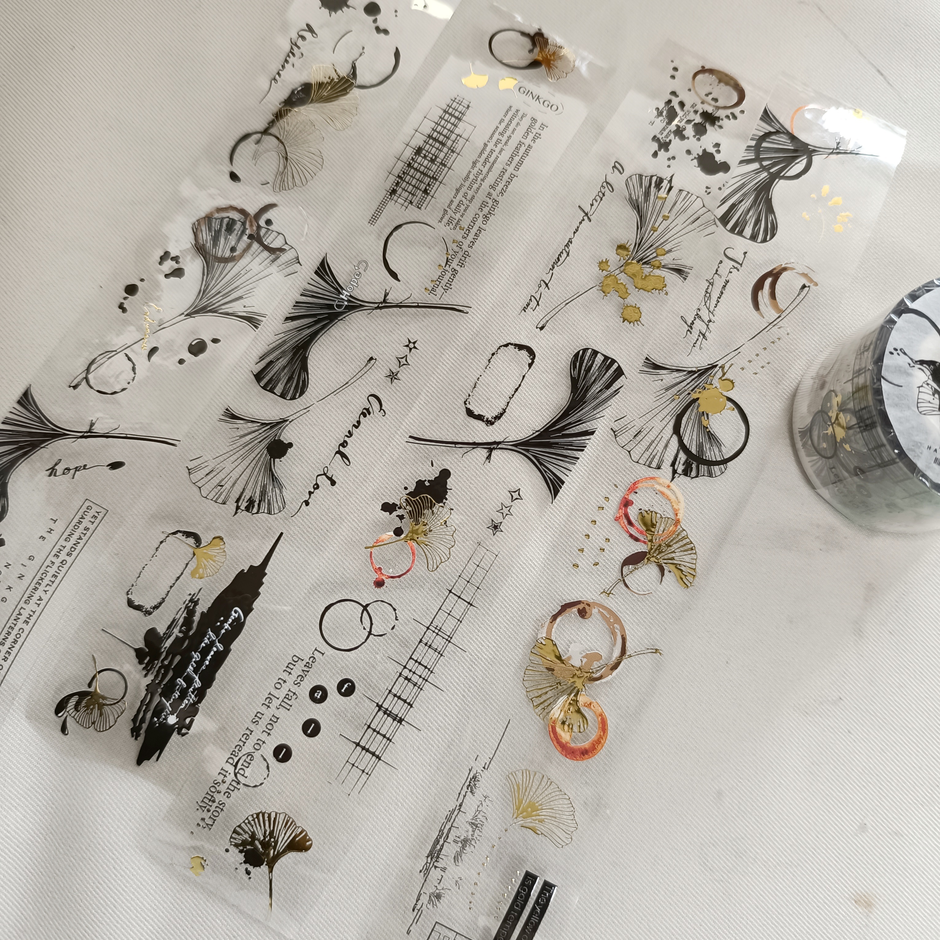 哈秋HA7UU．銀杏與漬 3.5cm立體燙金亮面PET膠帶 <整捲/分裝>