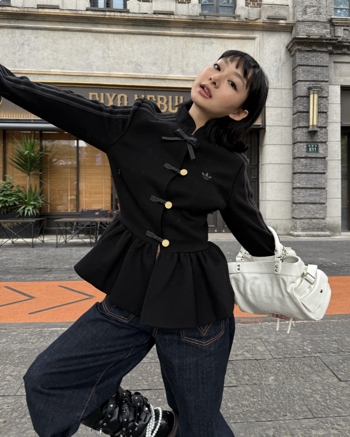 ADIDAS ORIGINALS CNY 新中式 收腰夾克 蝴蝶結 盤扣 宮廷風 花苞裙擺 黑色 紅色