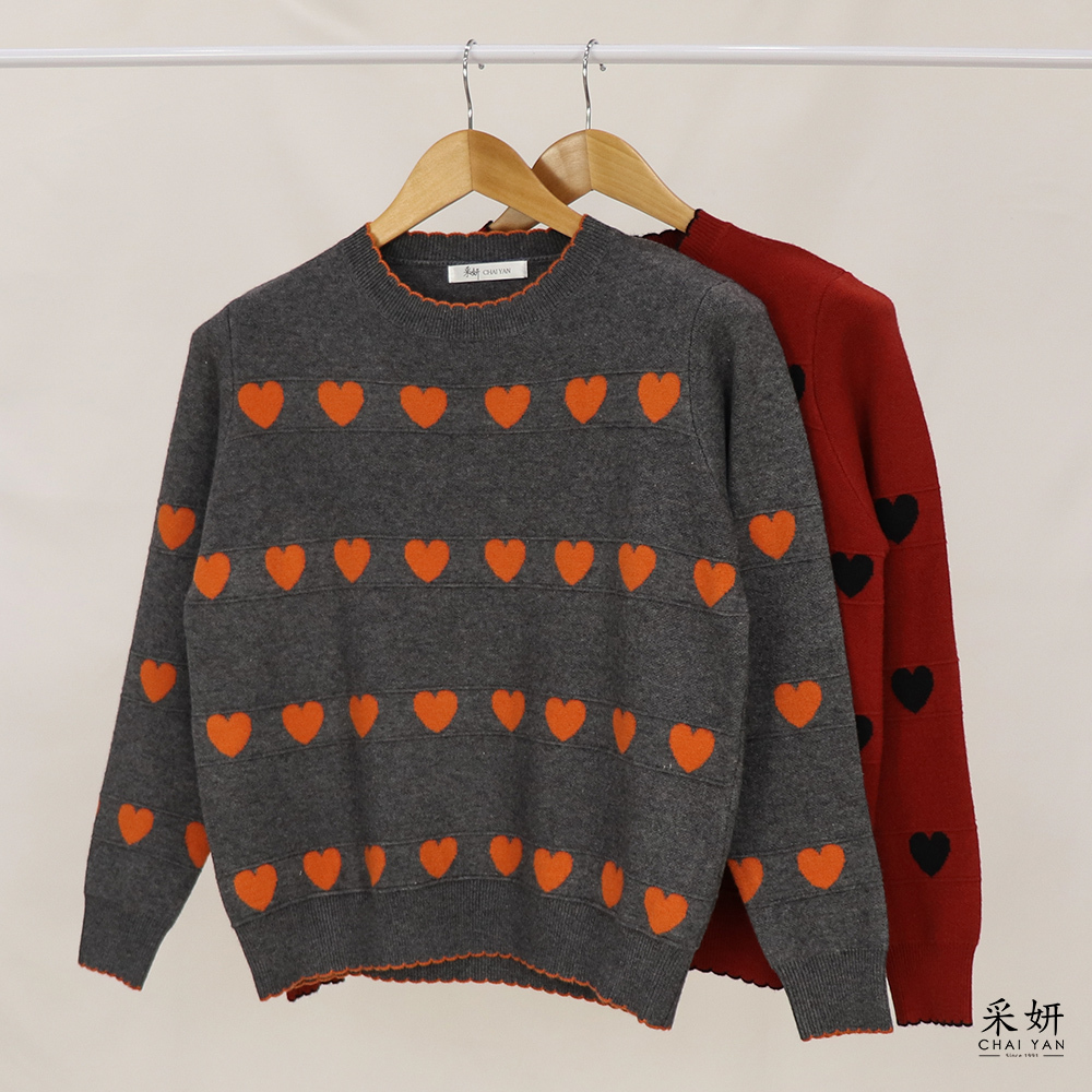 跳色愛心針織長袖上衣