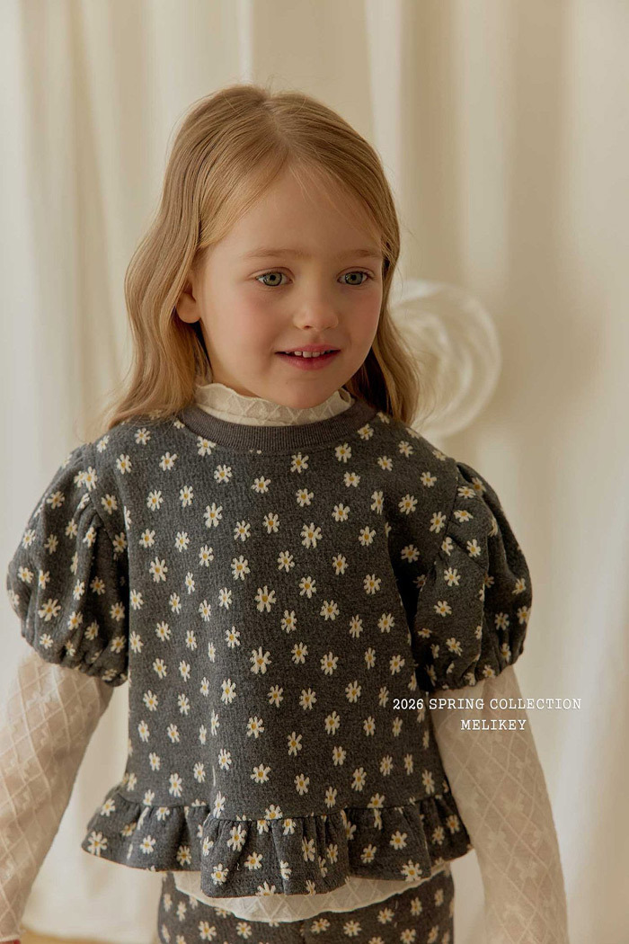 正韓春Melikey 兩色雛菊澎袖上衣