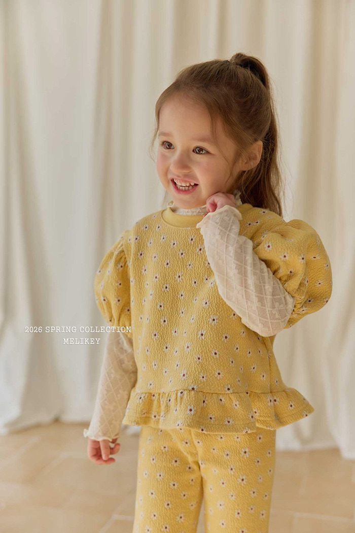 正韓春Melikey 兩色雛菊澎袖上衣