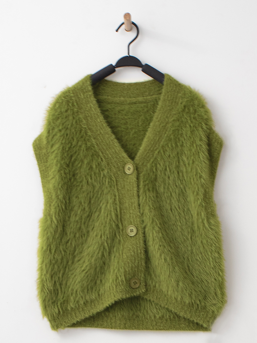 絨毛針織背心泡泡袖針織毛衣A字長裙組合