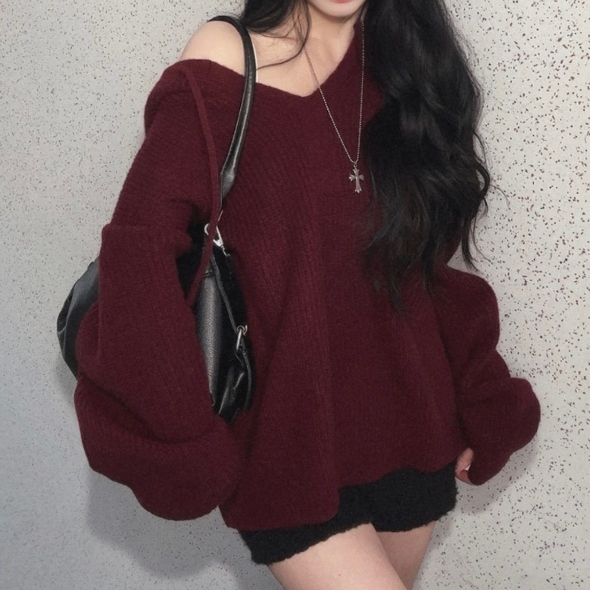 【優惠預訂】韓國套指淨色連帽針織上衣（5色）