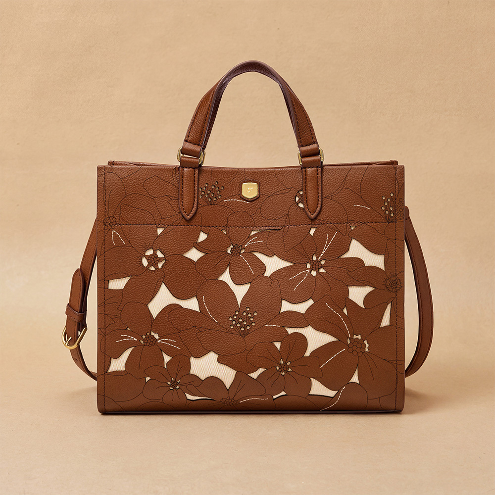 Gemma 真皮花卉滿版托特包-咖啡色 ZB11215124