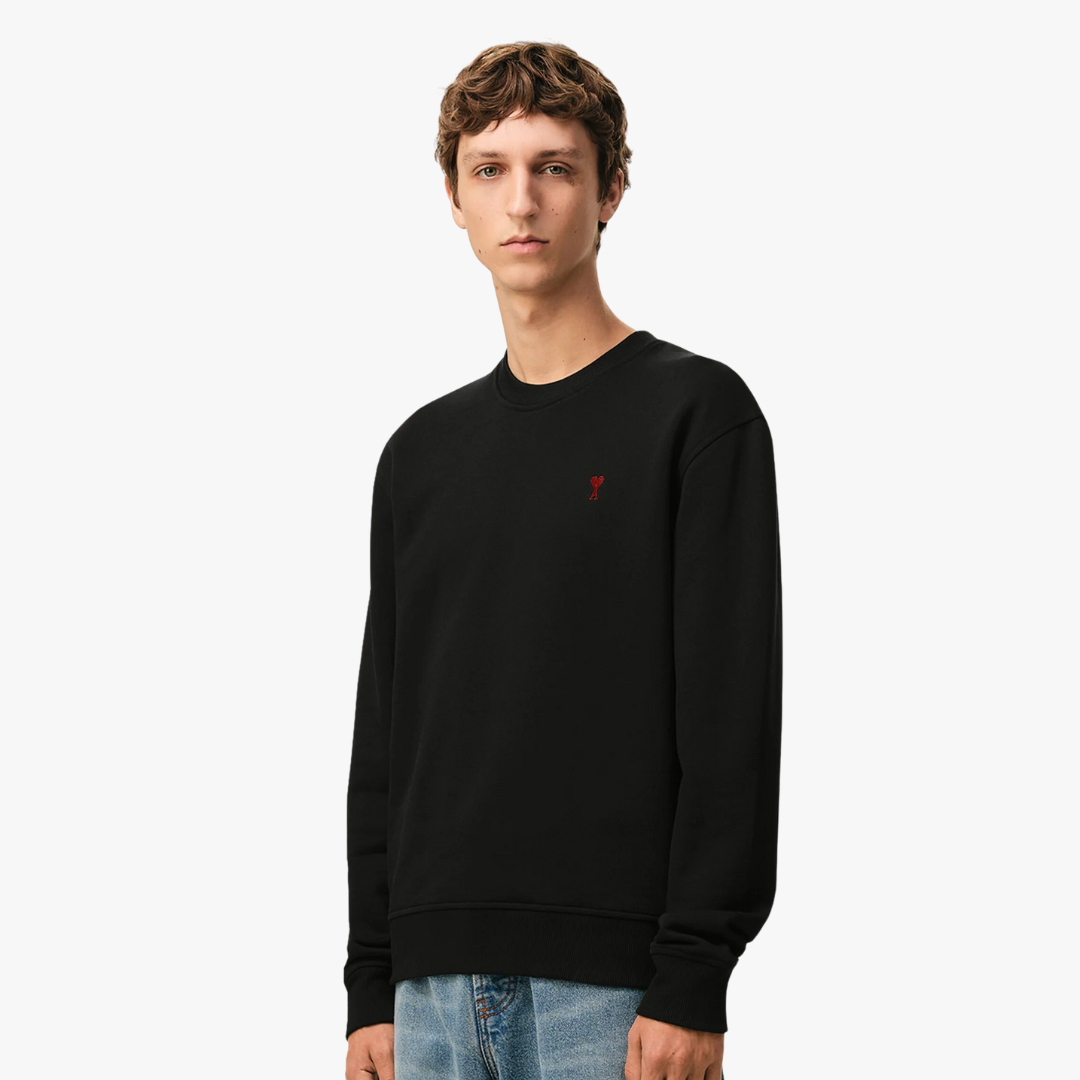 1FF0101-198 [AMI PARIS] Cotton Red Ami De Coeur Sweatshirt Black (SS26) #BFUSW035.730.001 (C-EU-E)