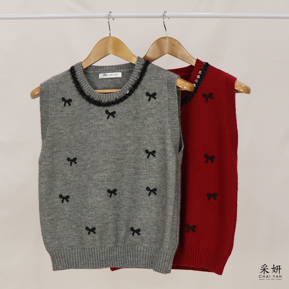 亮片水鑽領針織背心