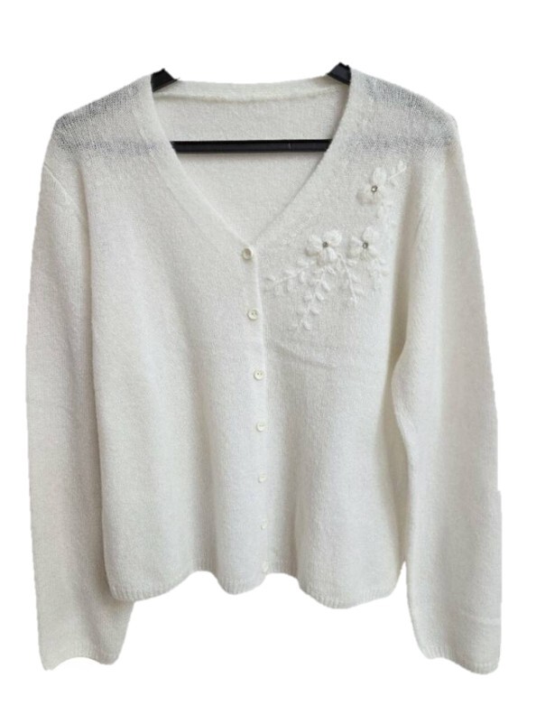 BE15751D1 靜綻花影立體花朵刺繡針織開襟衫 (3色)