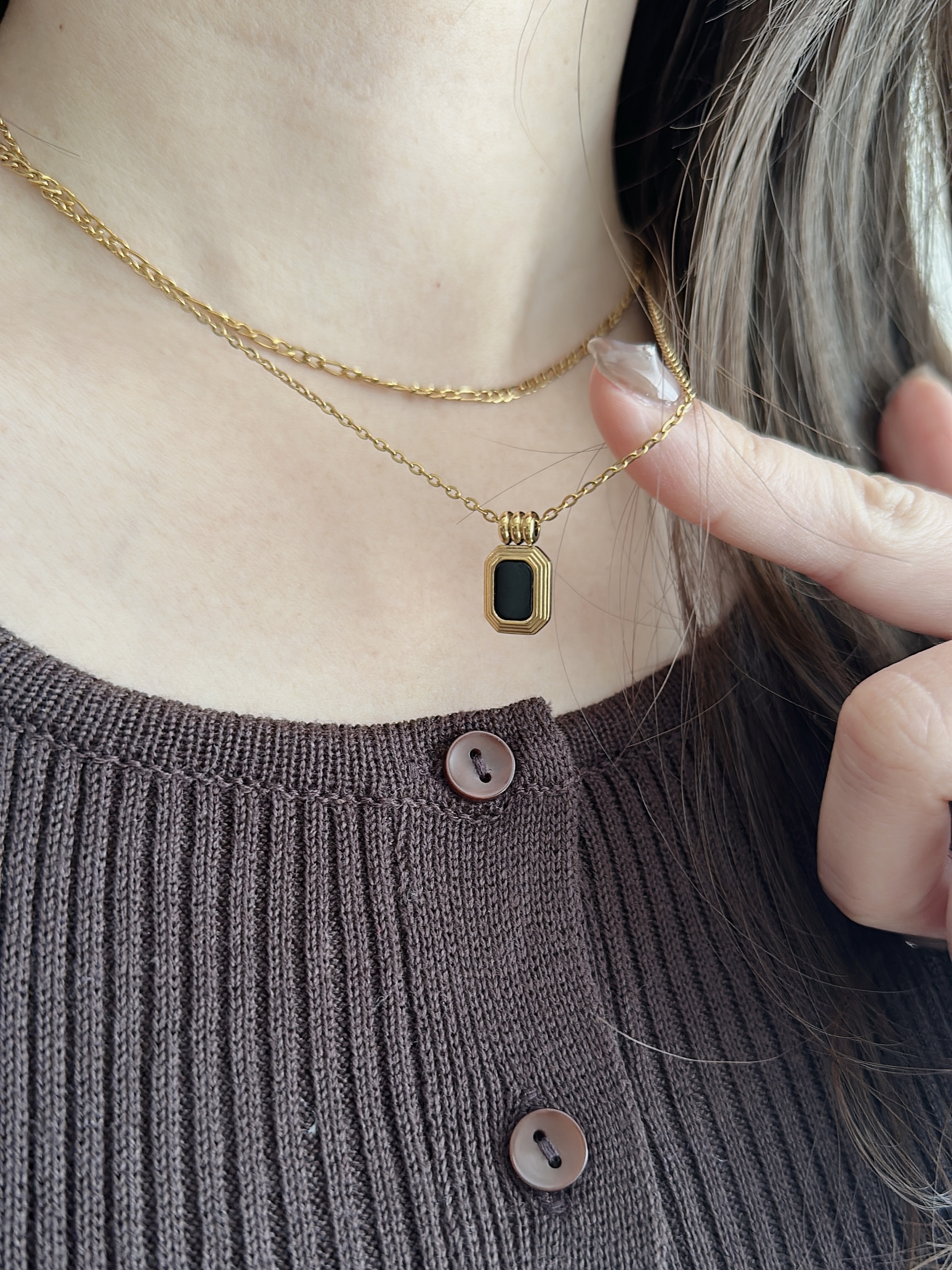 SS vintage double chain necklace