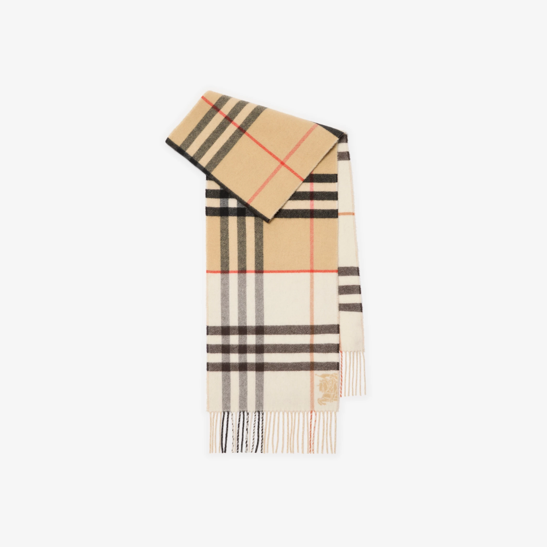 1FF0101-255 [BURBERRY] Contrast Check Cashmere Scarf Sand Beige/Pebble White (SS26) #81139221 (F-EU-E)