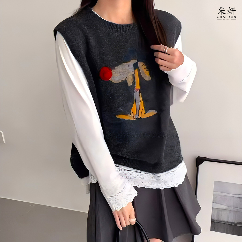 二件式 老鼠針織背心+長袖上衣