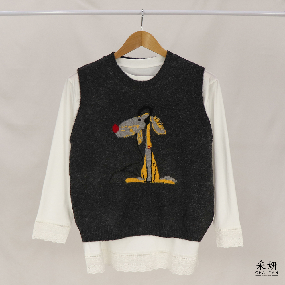 二件式 老鼠針織背心+長袖上衣