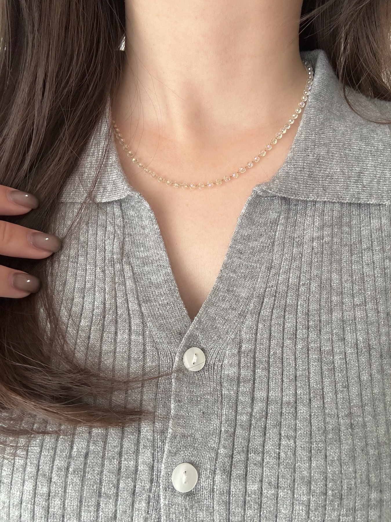 SS clear beads stone necklace