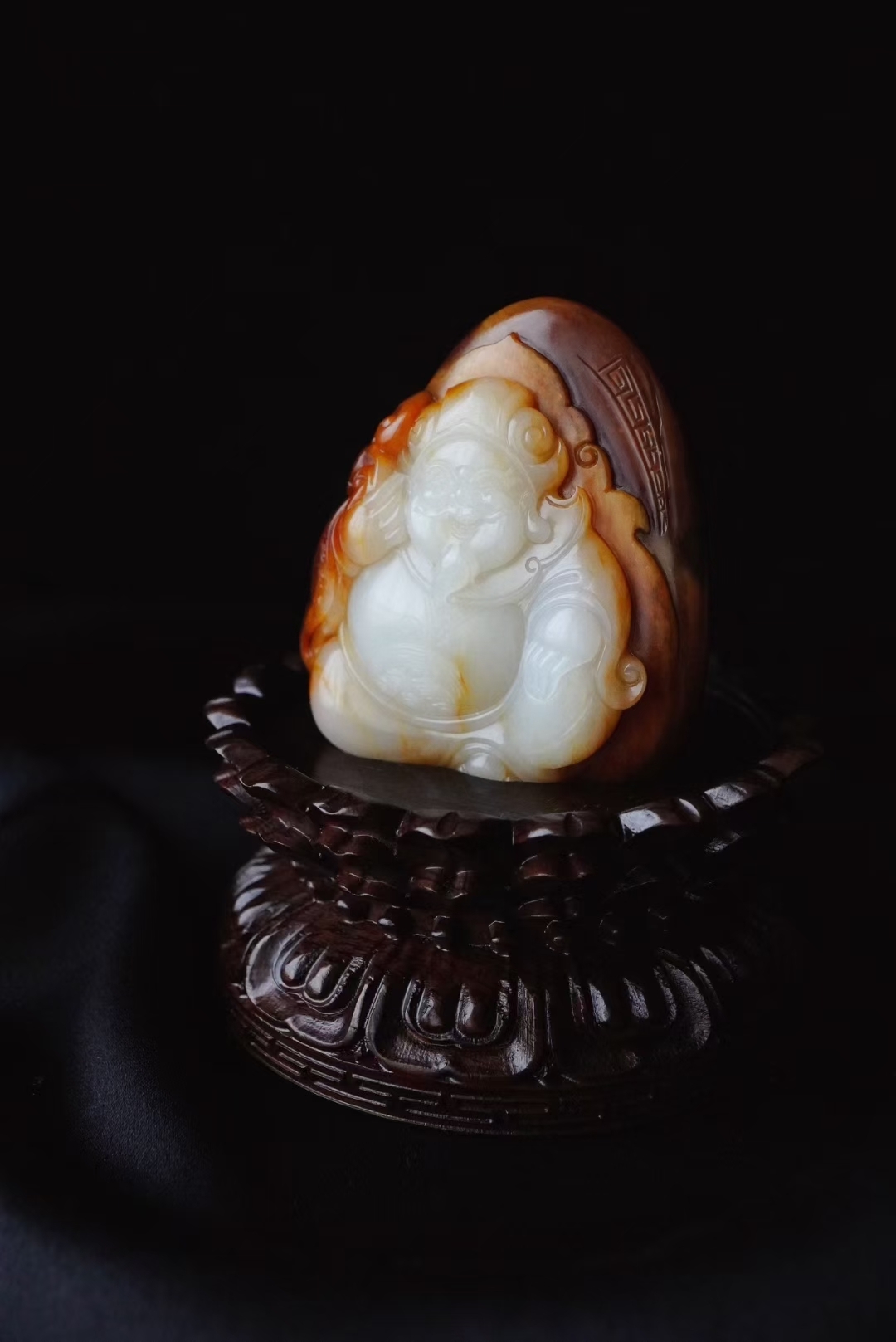 118460 和田玉籽料財神到獨籽原石雕擺件手把件