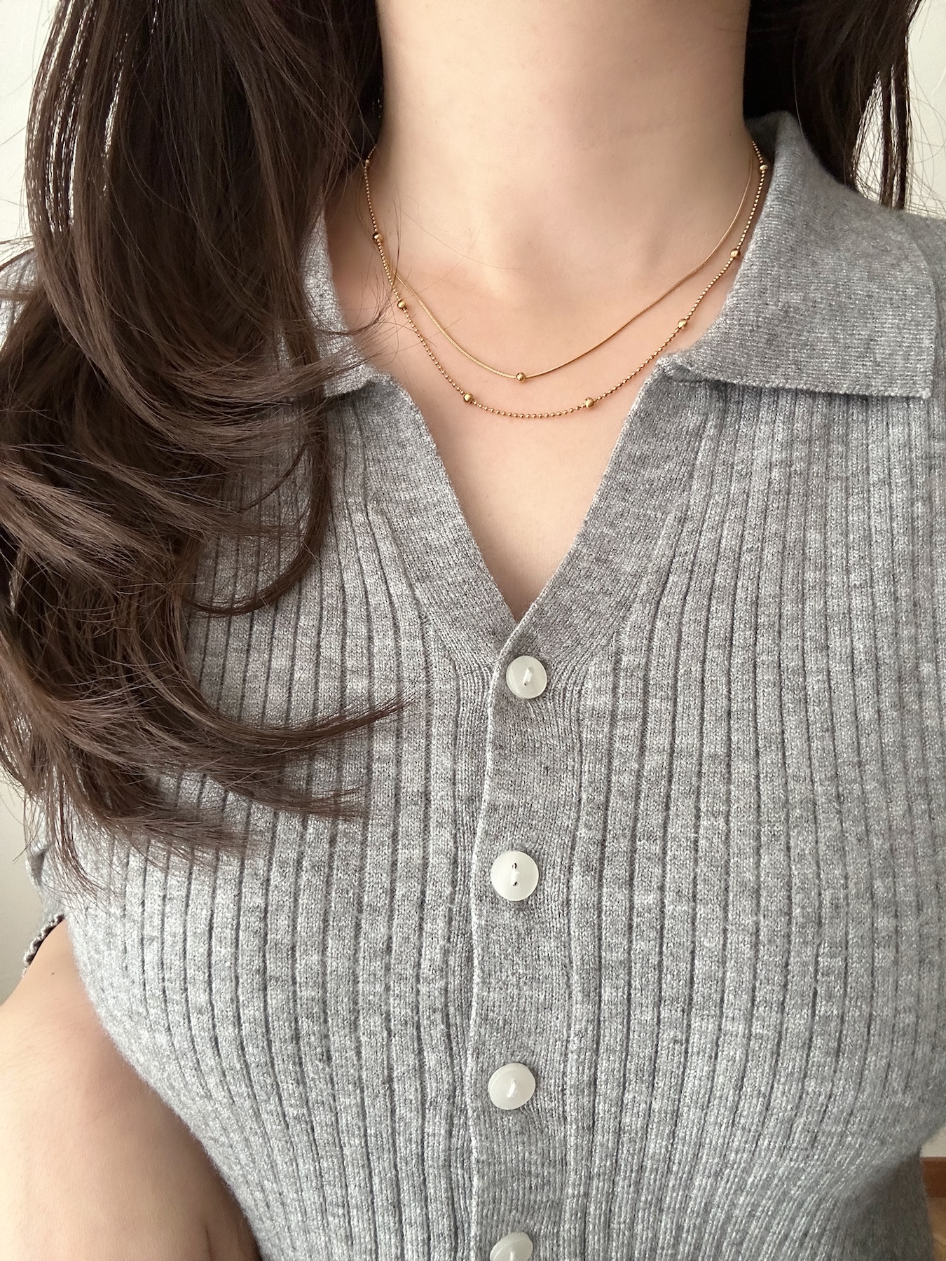 SS double chain tiny ball necklace