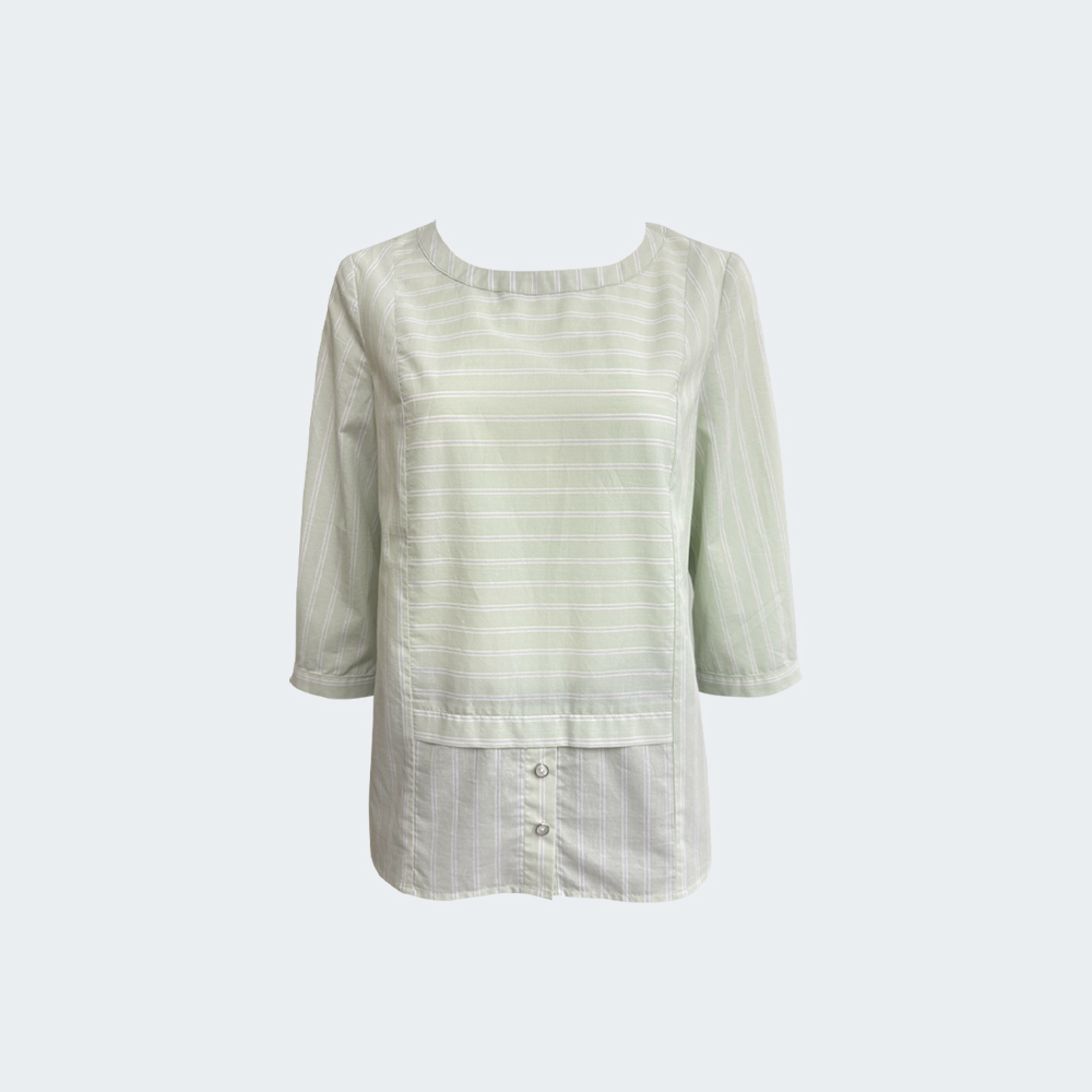 清新直紋層次全棉上衣