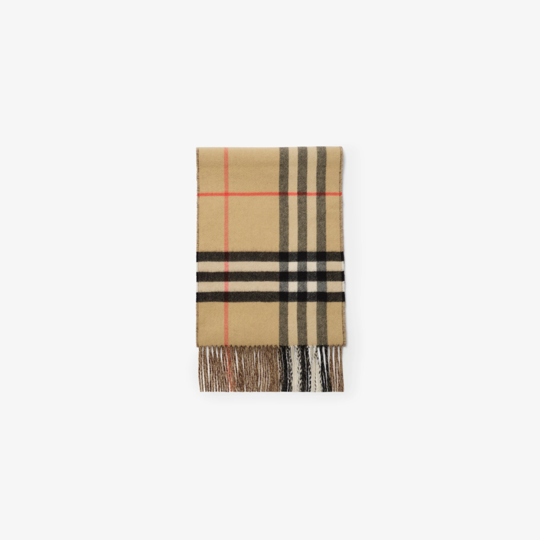 1FF0101-257 [BURBERRY] Contrast Check Cashmere Scarf Sand Beige/Treacle Brown (SS26) #81177051 (F-EU-E)