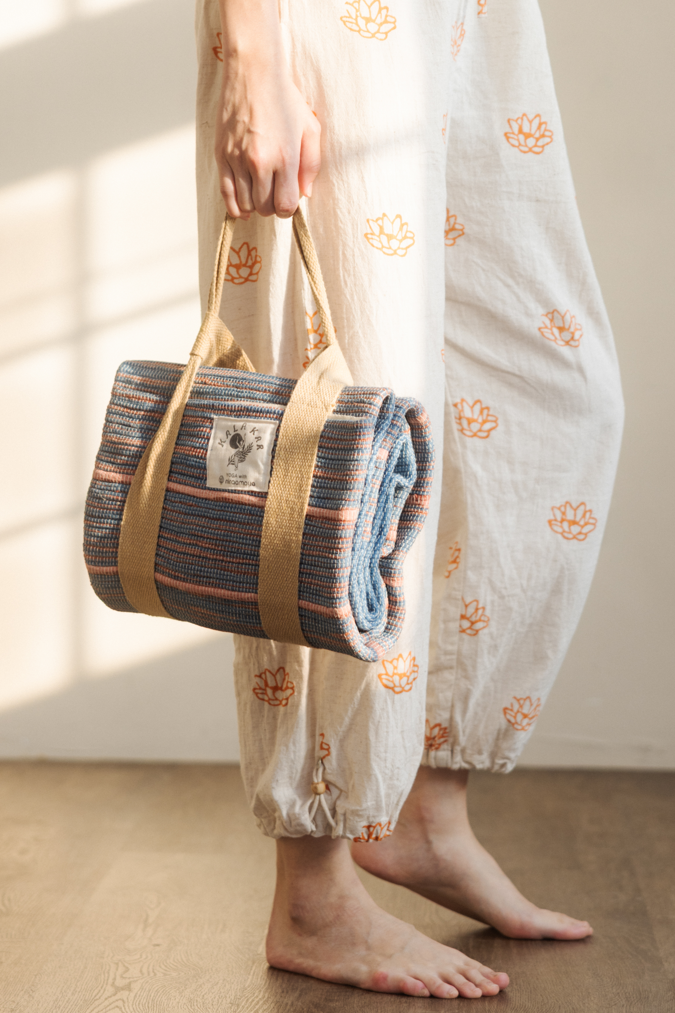 【YOGA】印度手工染織瑜伽墊_藍粉