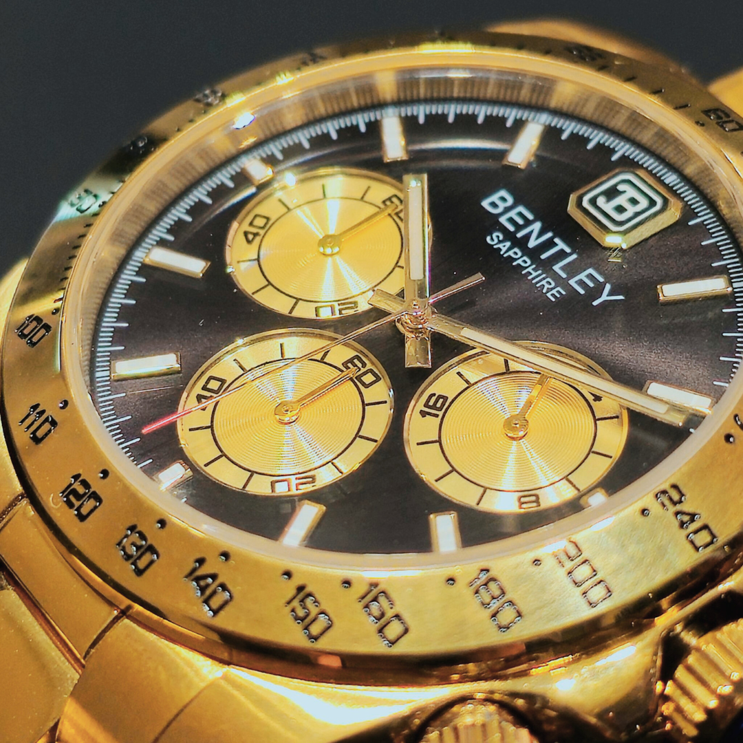 【BENTLEY賓利】THE ASTRA星耀系列 金奢 真三眼 夜光 不鏽鋼 石英 手錶