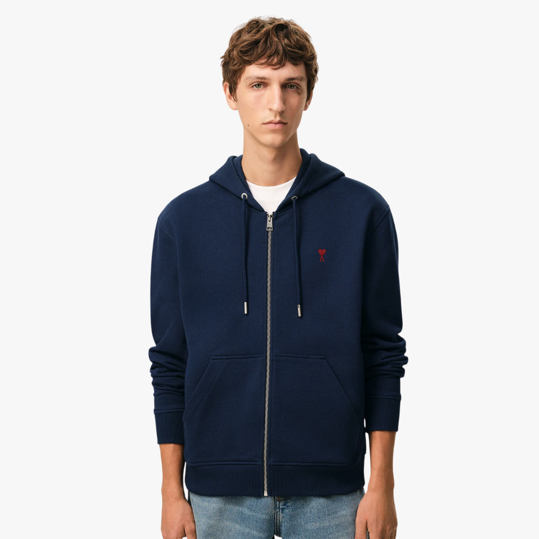1FF0101-200 [AMI PARIS] Cotton Red Ami De Coeur Zipped Hoodie Blue (SS26) #BFUSW435.730.430 (P-EU-E)