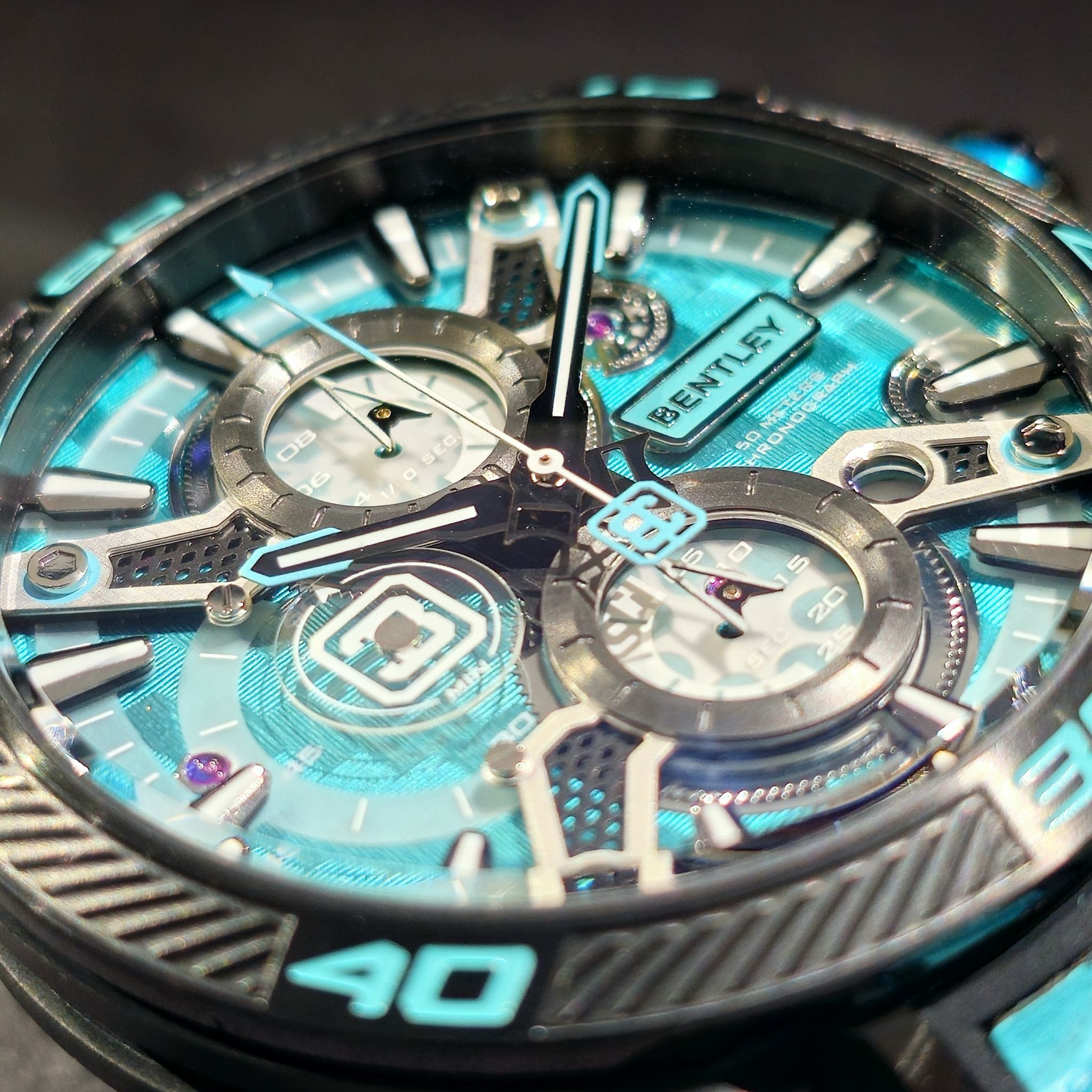 【BENTLEY 賓利】THE OUROBOROS 魅影系列 BL-40 黑殼系列 真三眼  質感潮流 日期 夜光 牛皮拚矽膠 手錶