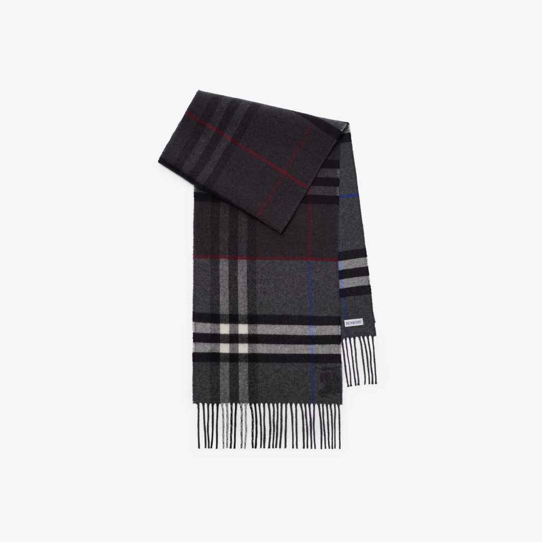 1FF0101-258 [BURBERRY] Contrast Check Cashmere Scarf Marlborough Grey/Charcoal Grey (SS26) #81177061 (F-EU-E)