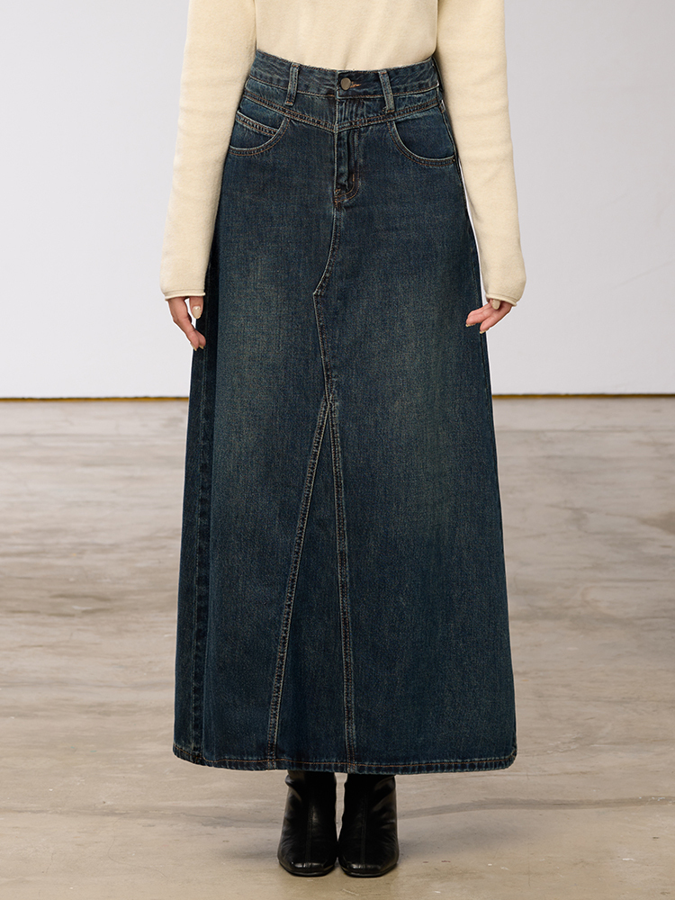 不規則縫線牛仔傘裙