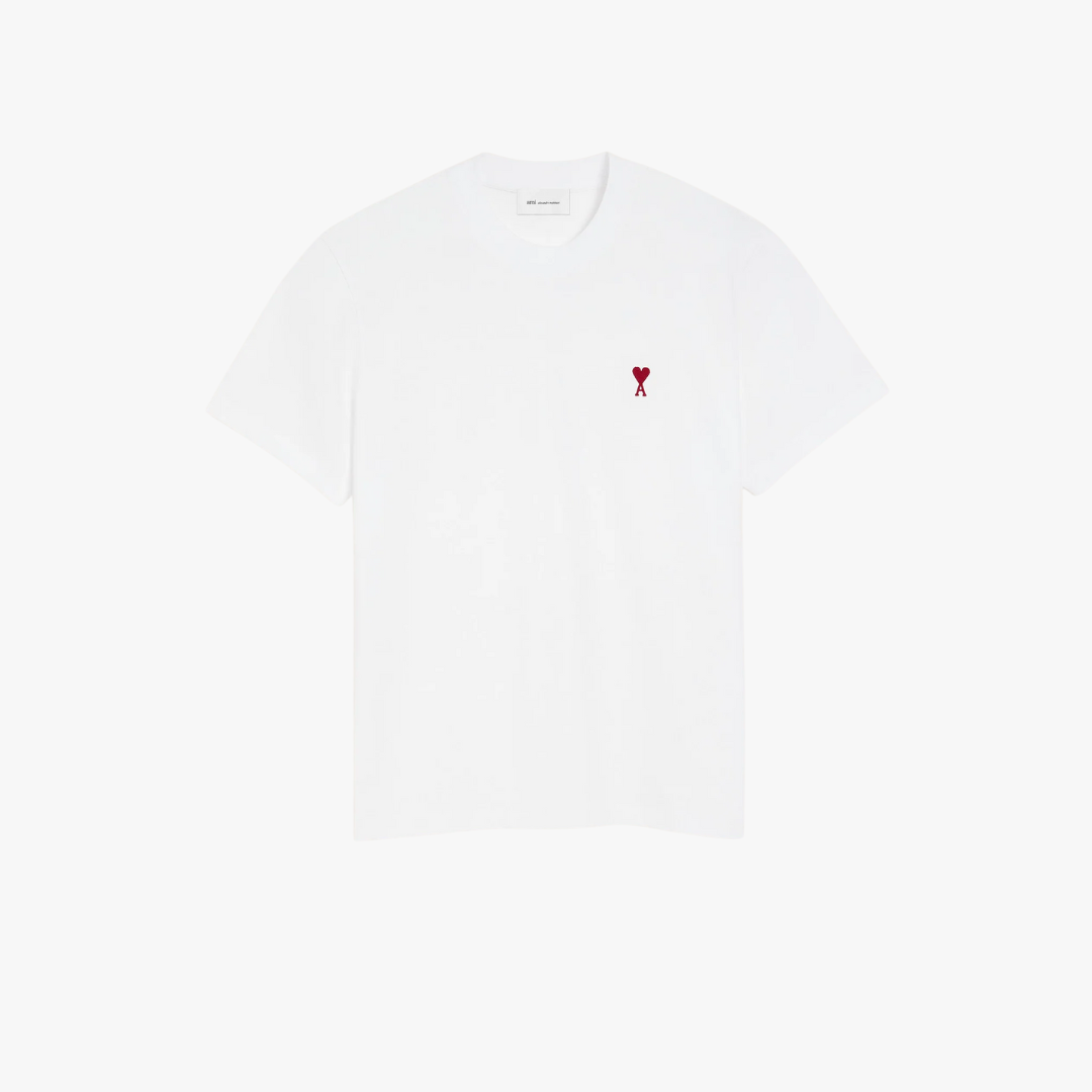 1FF0101-201 [AMI PARIS] Cotton Red Ami De Coeur Tshirt White (SS26) #BFUTS035.724.100 (C-EU-E)