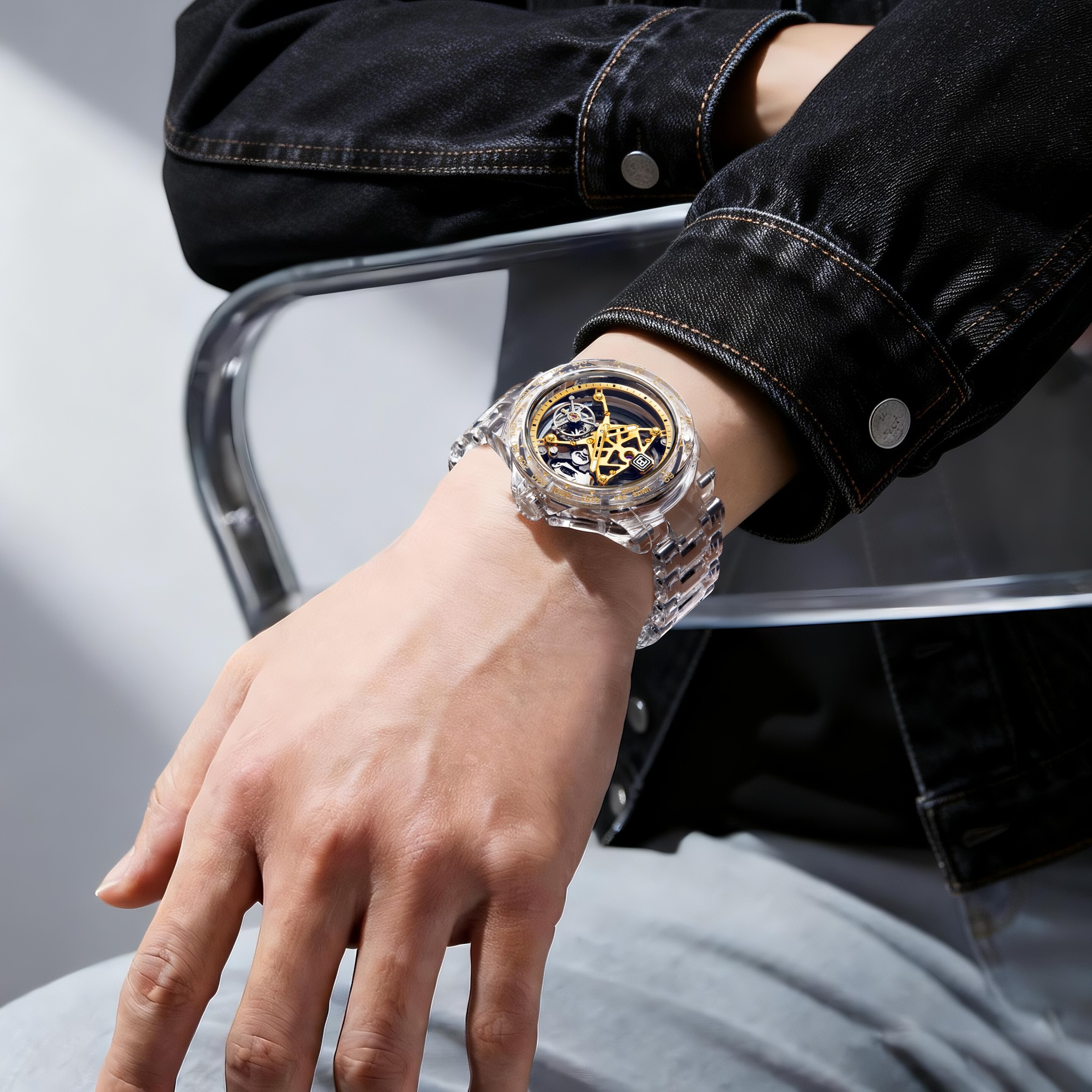 【BENTLEY賓利】THE TENET準則系列 璀璨 透明感  全水晶 鏤空 夜光 真陀飛輪機械 手錶