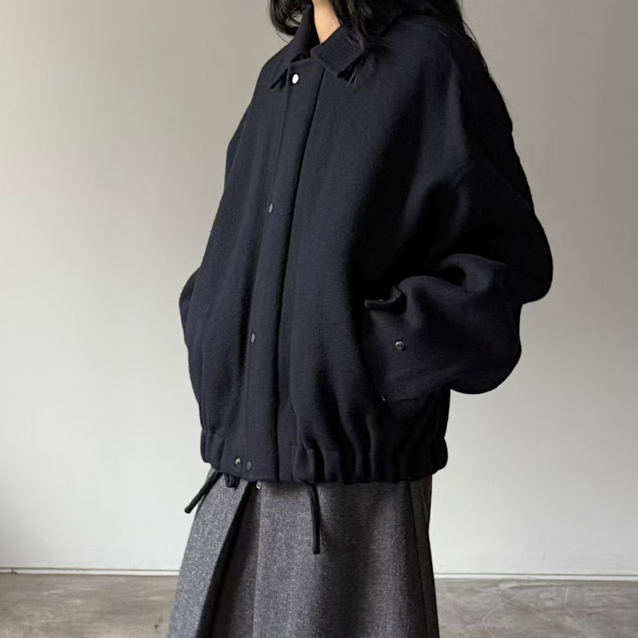 J02下擺拉繩100%wool手工外(海軍藍)