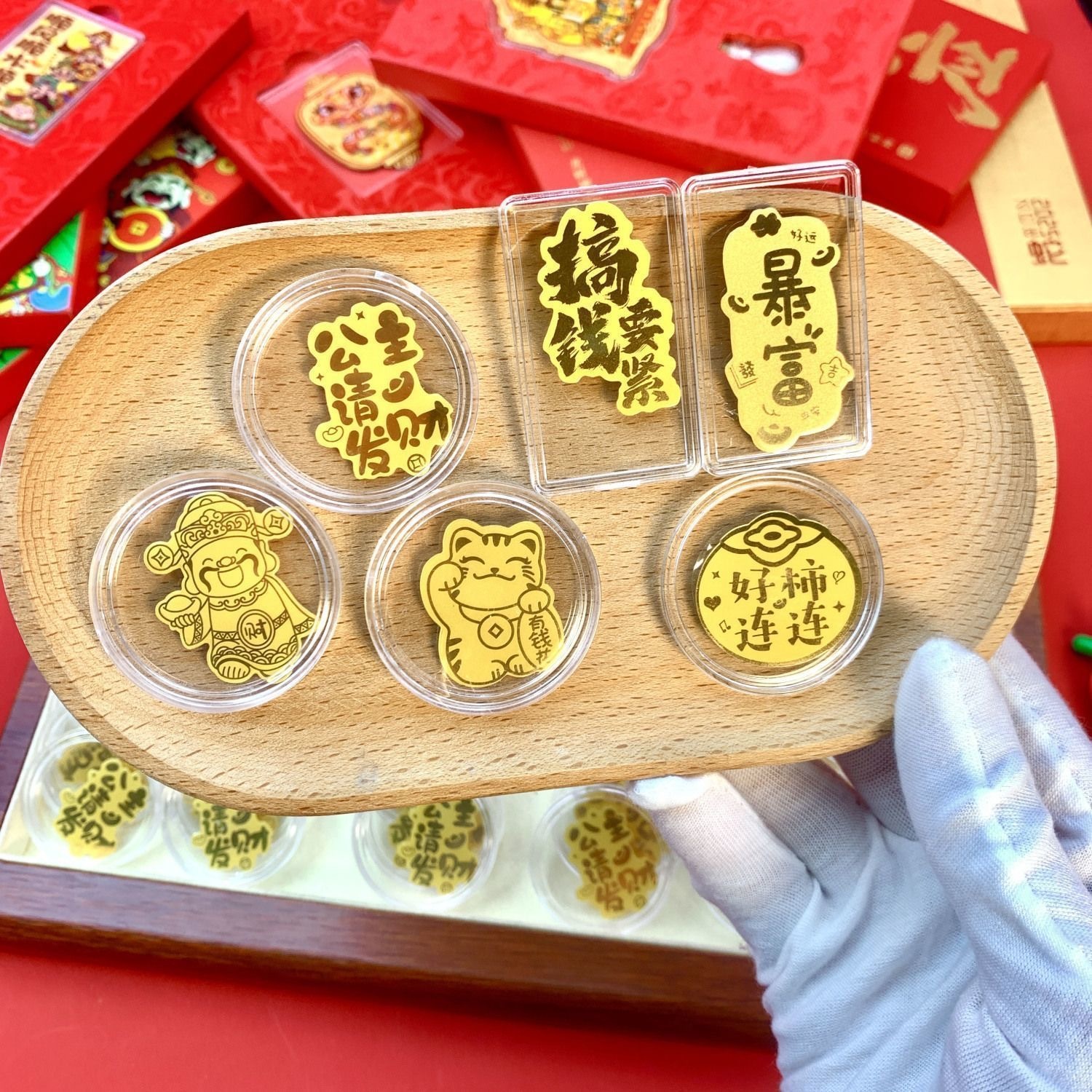 预购 仿金箔公主请发财好柿连连招财猫暴富貔貅手机贴礼物 1套6个