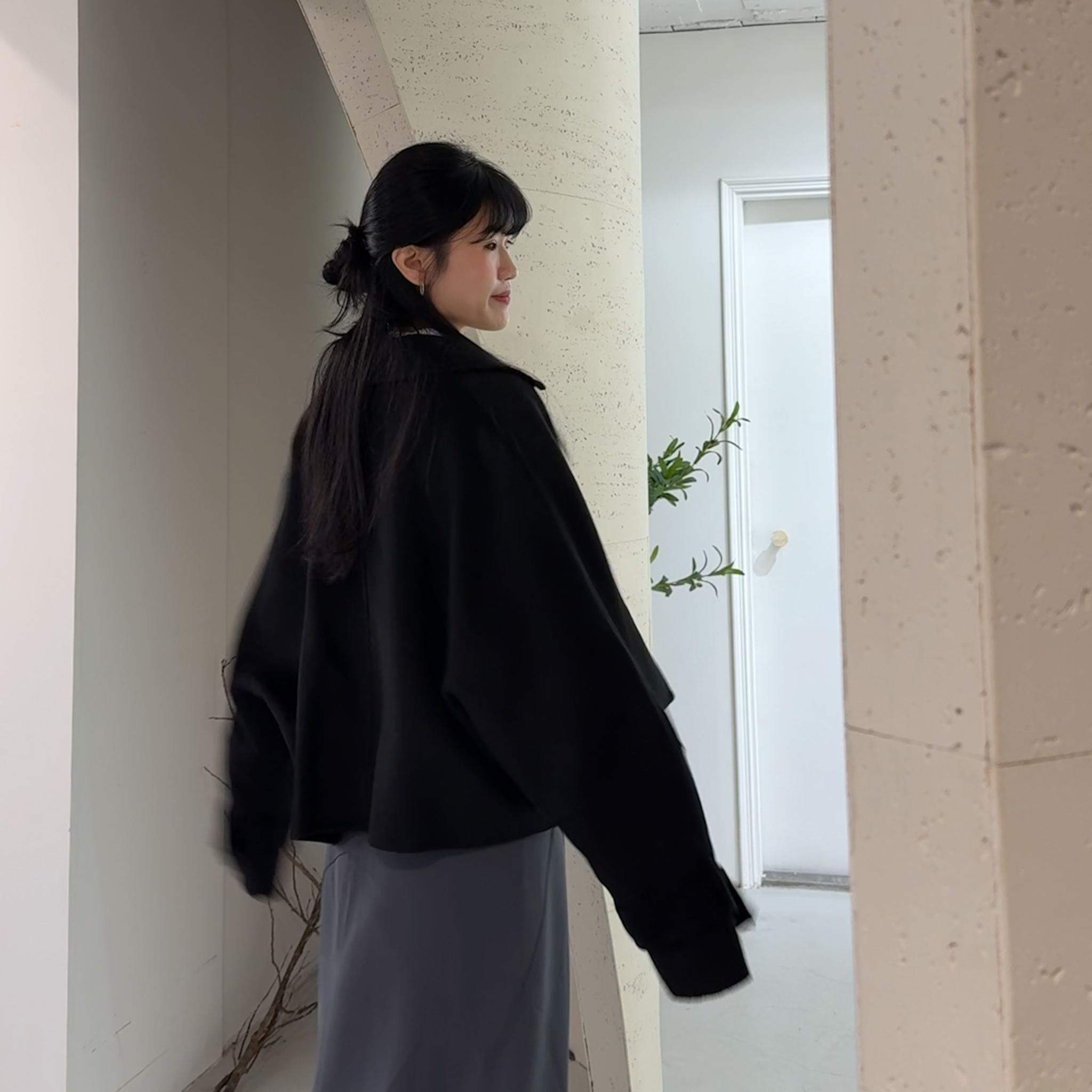 J05 Wool70%短版廓形手工羊毛外(黑)