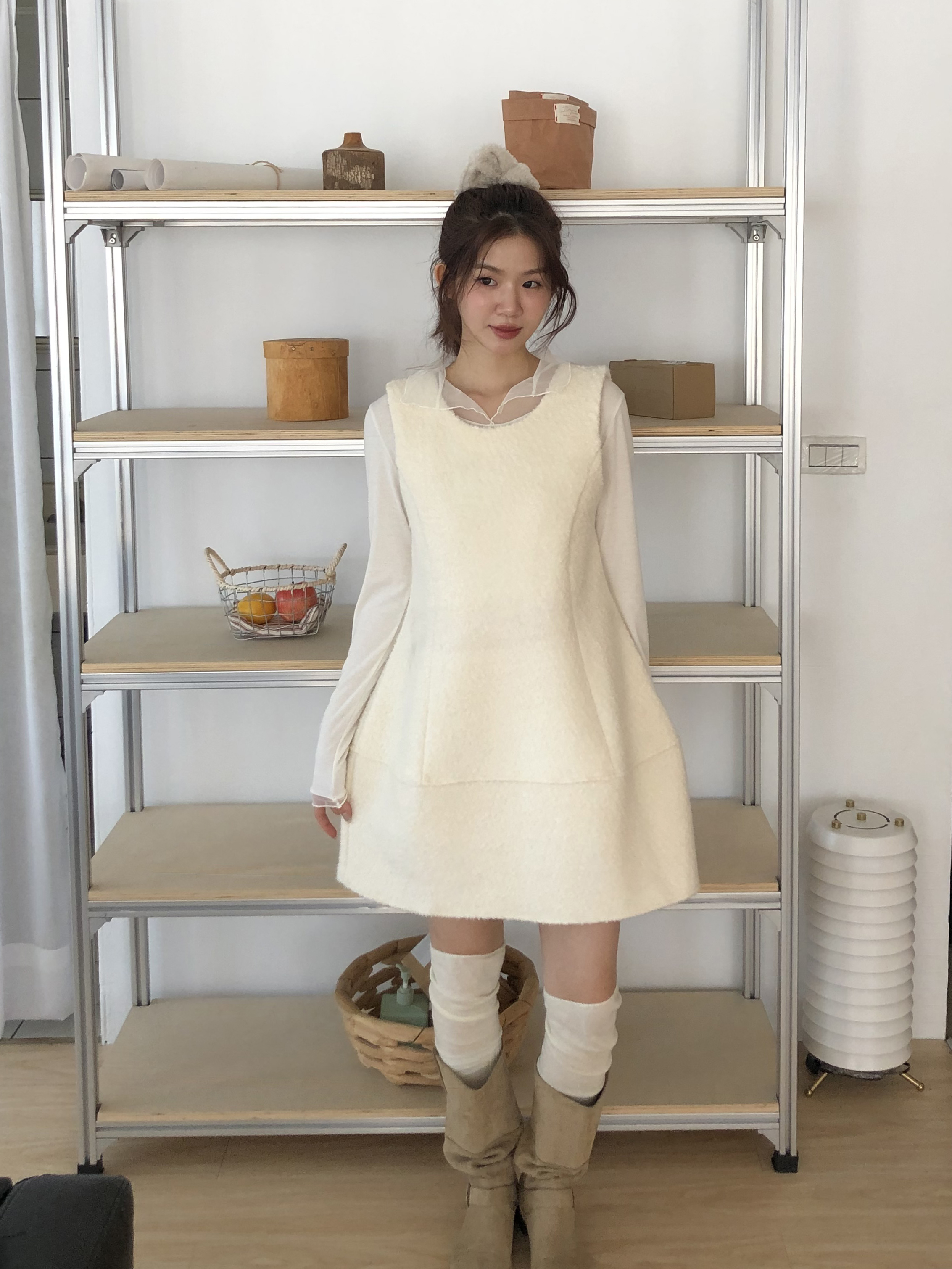 Fleece Frill Mesh Collar Tee #上衣