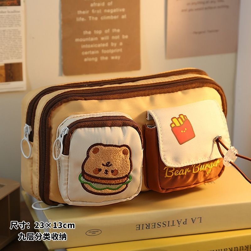 预购 大容量小熊汉堡笔袋初中男女高颜值ins风小众202 6新款文具铅笔盒